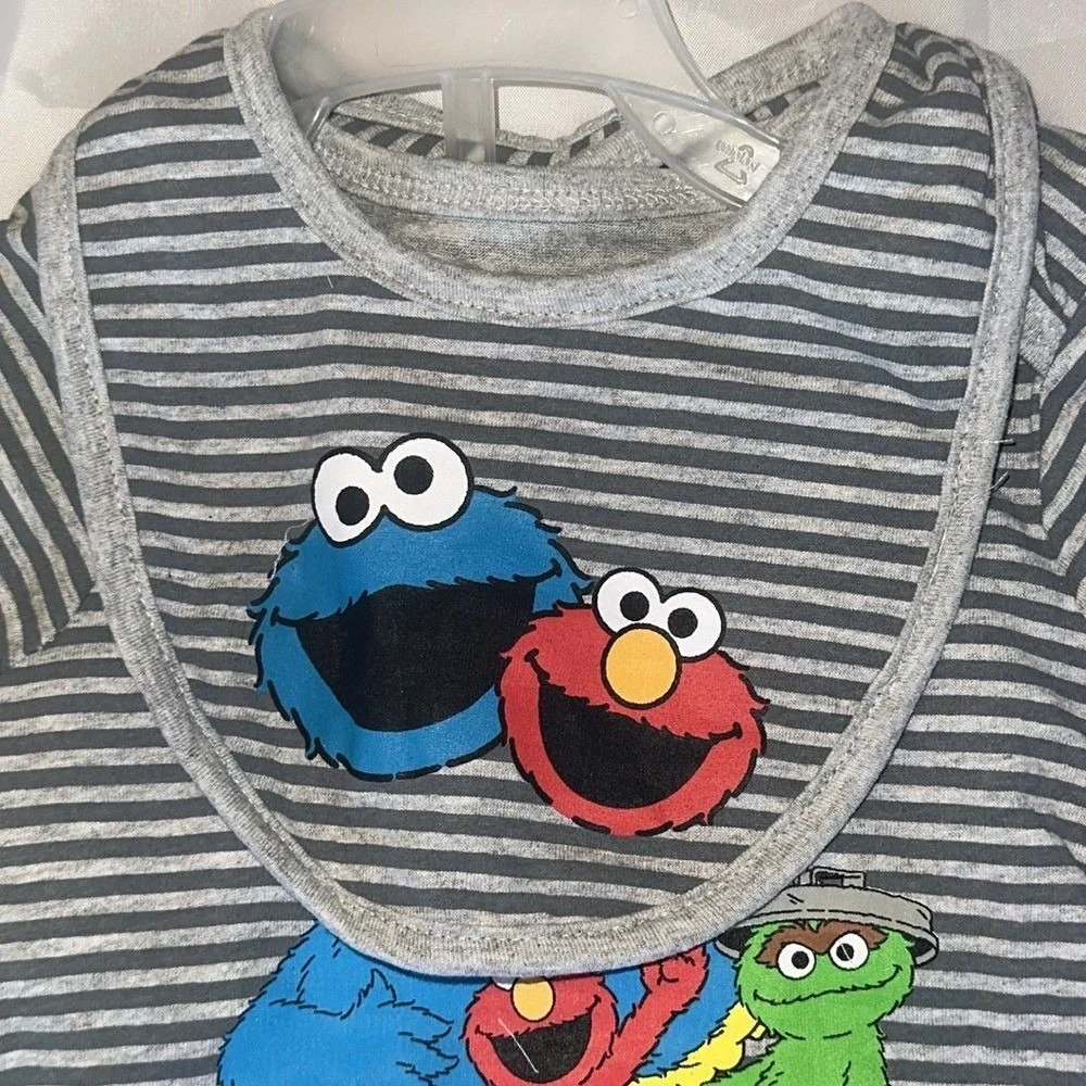 Sesame Street Baby Boy 3 Piece Set Elmo Cookie Monster Gray Navy Blue 6-9 Months